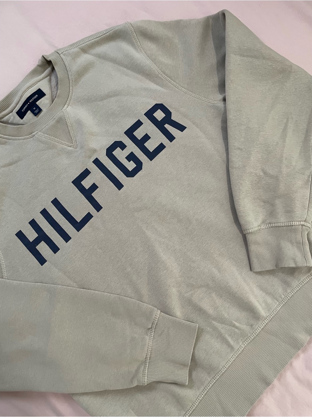 Tommy Hilfiger Light Gray Crewneck Sweatshirt with Navy Logo